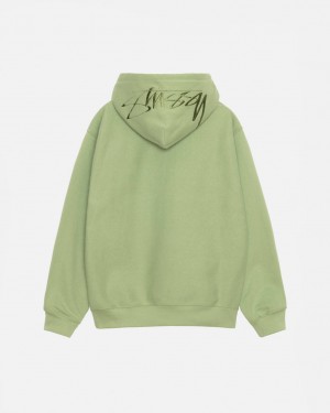 Men Stussy Back Hood Applique Hood Sweatshirts Green Australia | SSO-3870