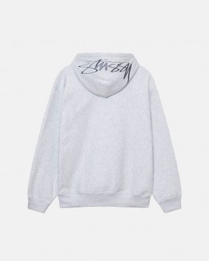 Men Stussy Back Hood Applique Hoodie Grey Australia | OHB-8652