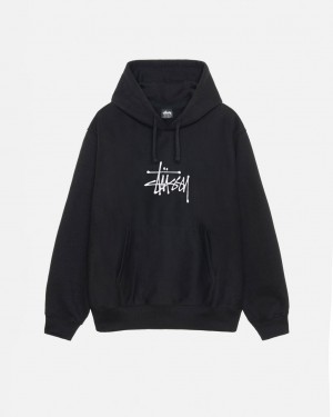 Men Stussy Basic Applique Hoodie Black Australia | HJT-7052