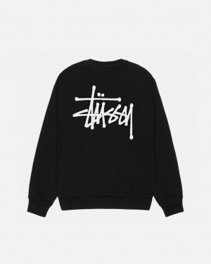 Men Stussy Basic Stüssy Pigment Dyed Crew Sweatshirts Black Australia | DXX-6020