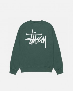 Men Stussy Basic Stussy Crew Pigment Dyed Sweatshirts Green Australia | VBG-9321