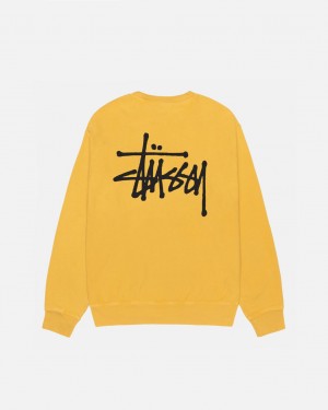 Men Stussy Basic Stussy Crew Pigment Dyed Sweatshirts Yellow Australia | DEQ-3570