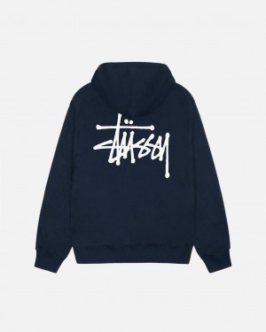 Men Stussy Basic Stussy Hoodie Navy Australia | TZB-7055