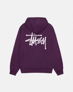 Men Stussy Basic Stussy Hoodie Pigment Dyed Hoodie Purple Australia | KUA-2099