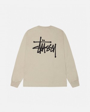 Men Stussy Basic Stussy Ls Tee T Shirt Khaki Australia | SNQ-2140