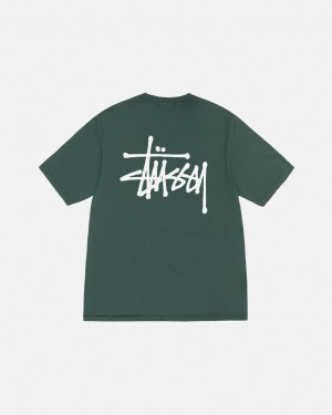 Men Stussy Basic Stussy Tee Pigment Dyed T Shirt Green Australia | ZQM-6297