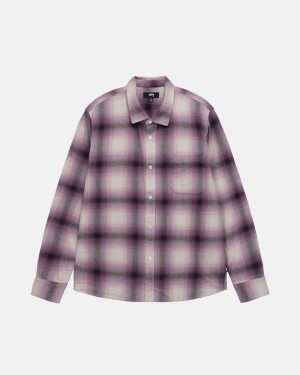 Men Stussy Bay Plaid Shirts Burgundy Australia | MPV-9458