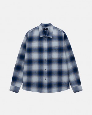 Men Stussy Bay Plaid Shirts Navy Australia | GUG-6750