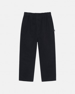 Men Stussy Beach Pant Brushed Cotton Pants Black Australia | JTP-4560