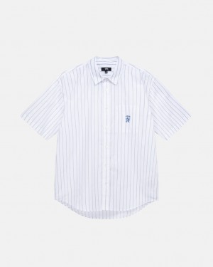 Men Stussy Boxy Striped Shirts White Australia | VMS-0859