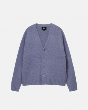 Men Stussy Brushed Cardigan Sweaters Purple Australia | VCD-8435