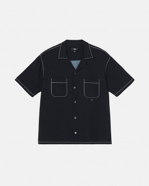 Men Stussy Contrast Pick Stitched Shirts Black Australia | LEO-2452