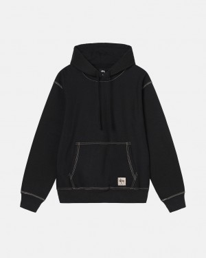 Men Stussy Contrast Stitch Label Hoodie Black Australia | RZZ-6273