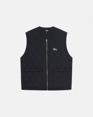 Men Stussy Diamond Quilted Vest Black Australia | YEF-8186