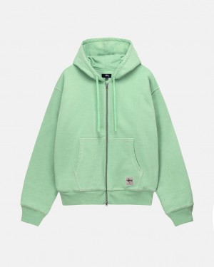 Men Stussy Double Face Label Zip Hoodie Green Australia | XEG-5715