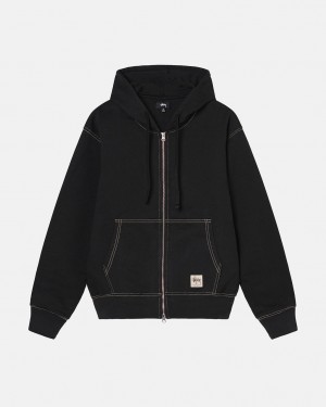 Men Stussy Double Face Label Zip Hoodie Black Australia | NRT-7053