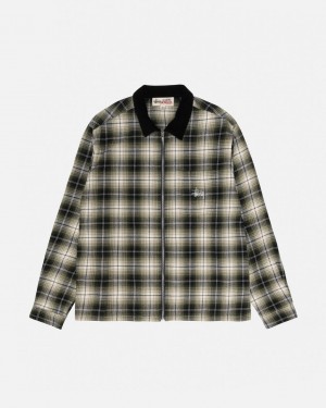 Men Stussy Frank Plaid Zip Shirts Dark Grey Australia | LOC-8940