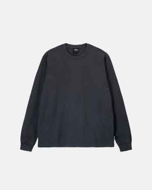 Men Stussy Heavyweight Pigment Dyed Ls Crew Tops Black Australia | URM-1289