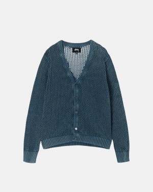 Men Stussy Loose Gauge Cardigan Sweaters Blue Australia | MGD-6422