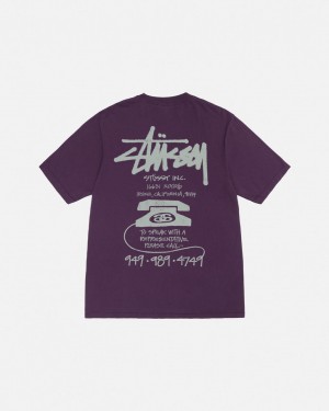 Men Stussy Old Phone Tee Pigment Dyed T Shirt Purple Australia | EHR-2177