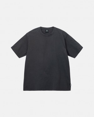 Men Stussy Pigment Dyed Crew T Shirt Black Australia | AHT-9431