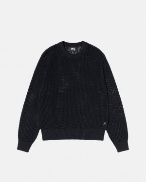 Men Stussy Pigment Dyed Loose Gauge Knit Sweaters Black Australia | LMQ-7707