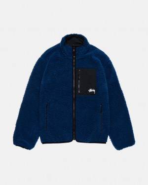 Men Stussy Sherpa Reversible Jackets Blue Australia | UZP-1614