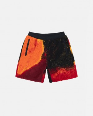 Men Stussy Sherpa Shorts Black / Red Australia | VVQ-2377