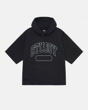 Men Stussy Ss Boxy Cropped Hoodie Black Australia | GTN-9781