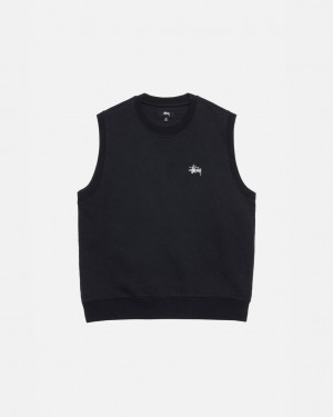 Men Stussy Stock Fleece Vest Sweatshirts Black Australia | DCO-0577