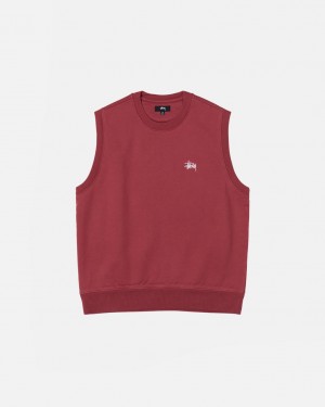 Men Stussy Stock Fleece Vest Sweatshirts Burgundy Australia | RHD-0636