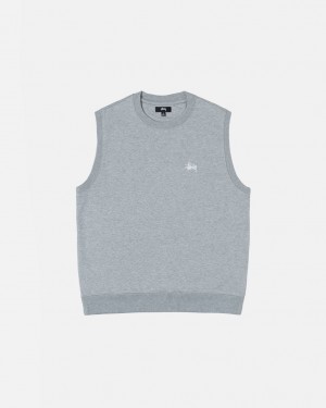 Men Stussy Stock Fleece Vest Sweatshirts Grey Australia | QAG-6540