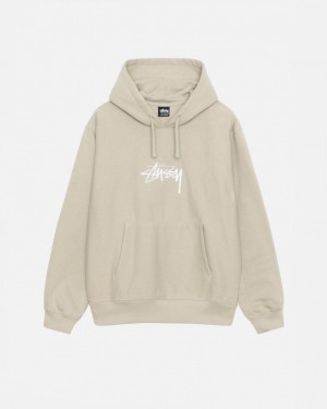 Men Stussy Stock Logo Applique Hood Sweatshirts Khaki Australia | QLG-5688