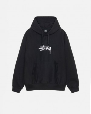 Men Stussy Stock Logo Applique Hoodie Black Australia | ALS-6142