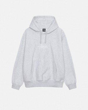 Men Stussy Stock Logo Applique Hoodie Grey Australia | TPU-9832