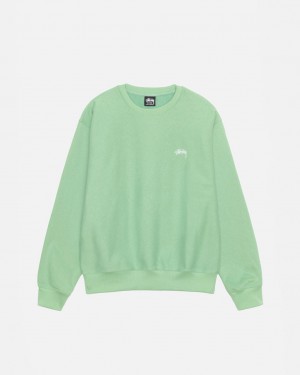 Men Stussy Stock Logo Crew Sweatshirts Green Australia | YNW-4116