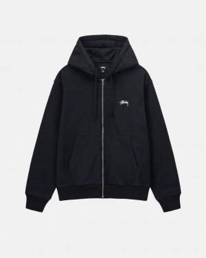 Men Stussy Stock Logo Zip Hoodie Black Australia | BZX-8485