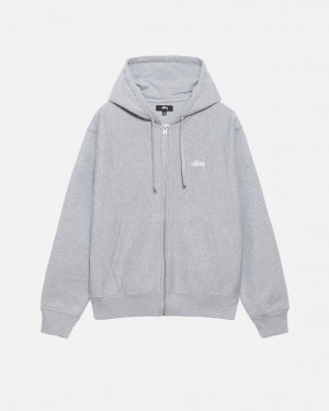 Men Stussy Stock Logo Zip Hoodie Grey Australia | BMF-2272