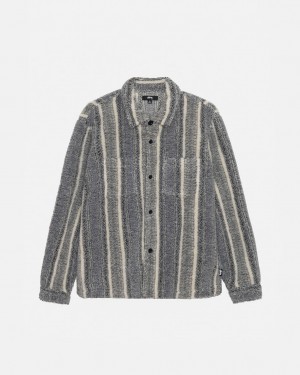 Men Stussy Striped Sherpa Shirts Charcoal Australia | KTM-4258