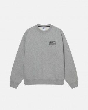 Men Stussy Fleece Crew Sweatshirts Dark Grey Australia | XFN-4641