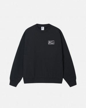 Men Stussy Stone Wash Fleece Crew Sweatshirts Black Australia | EJO-3095