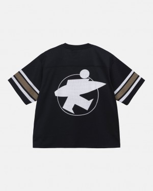 Men Stussy Surfman Mesh Football Jersey Tops Black Australia | PLC-1964