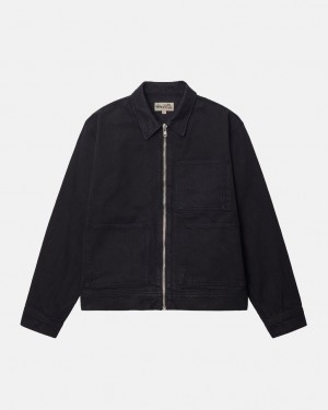 Men Stussy Zip Work Jacket Overdyed Jackets Black / Black Australia | YIO-9353