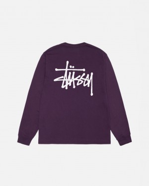 Women Stussy Basic Stussy LS Tee Pigment Dyed T Shirt Purple Australia | MLF-8287