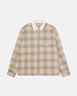 Women Stussy Frank Plaid Zip Shirts Brown Australia | ISM-9050