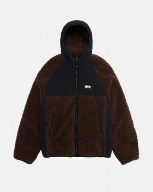 Women Stussy Sherpa Paneled Hooded Jackets Brown Australia | VIQ-5474