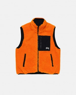 Women Stussy Sherpa Reversible Vest Yellow Australia | SMK-4327