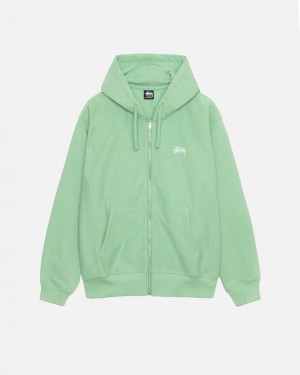 Women Stussy Stock Logo Zip Hood Sweatshirts Green Australia | FOF-2725