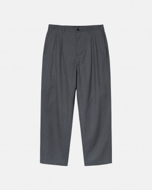 Women Stussy Stripe Volume Pleated Trouser Pants Grey Australia | DNN-2920