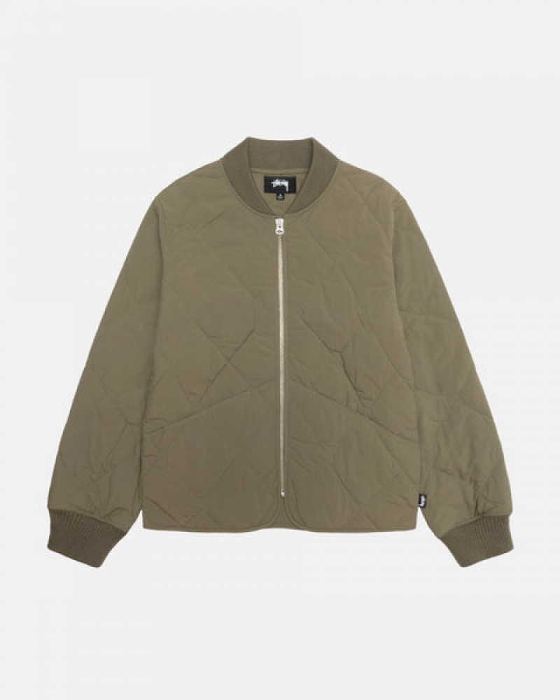 Men Stussy 8 Ball Quilted Liner Jackets Olive Australia | ONJ-0942